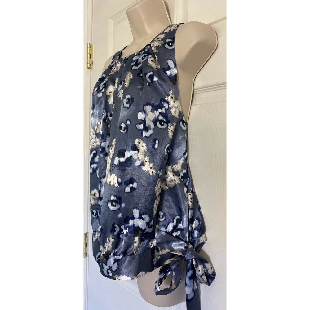 APT 9 Women's PXL sleeveless side tie tank Floral print blue and white polyester - Picture 4 of 11